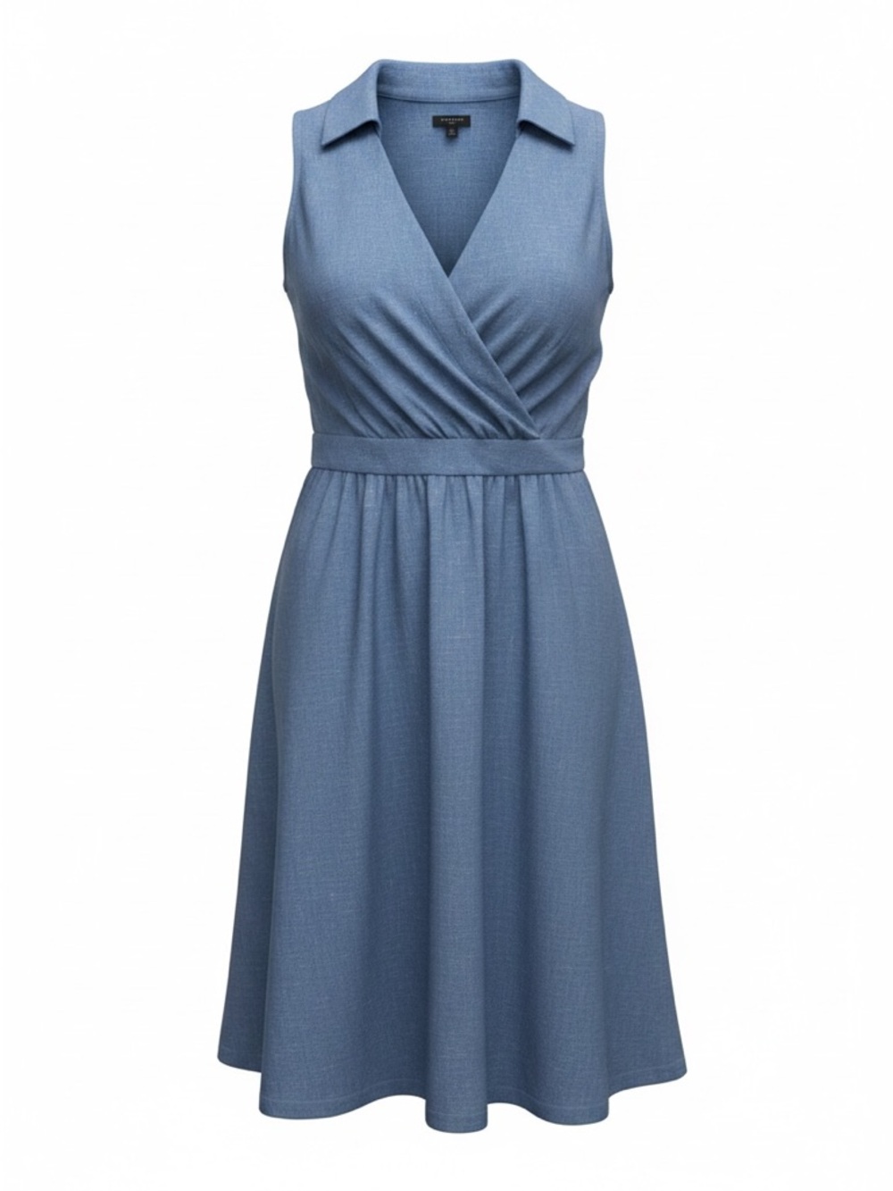 Talbots Sleeveless Chambray-Look Midi Dress in Light Blue Size 14P